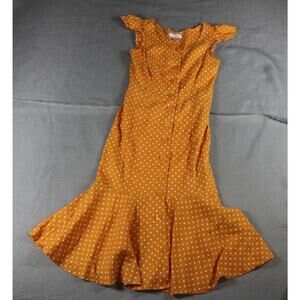 Rachel Parcell Dress Xs Orange White Polka Dot Button Down Linen Blend Midi